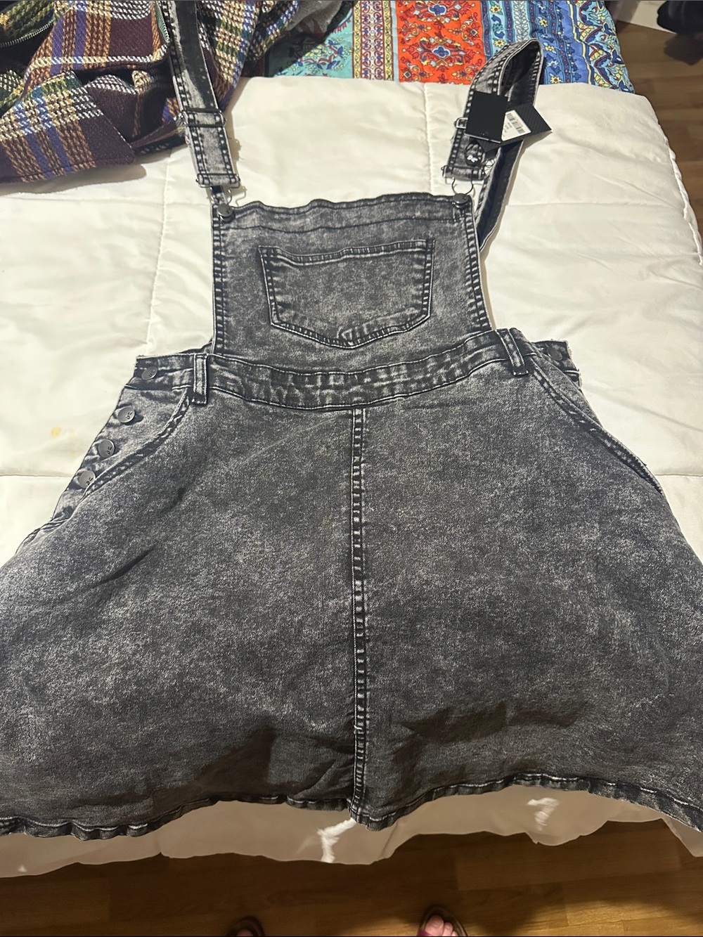 Hell Bunny Black Acid-Wash Denim Pinafore Dress